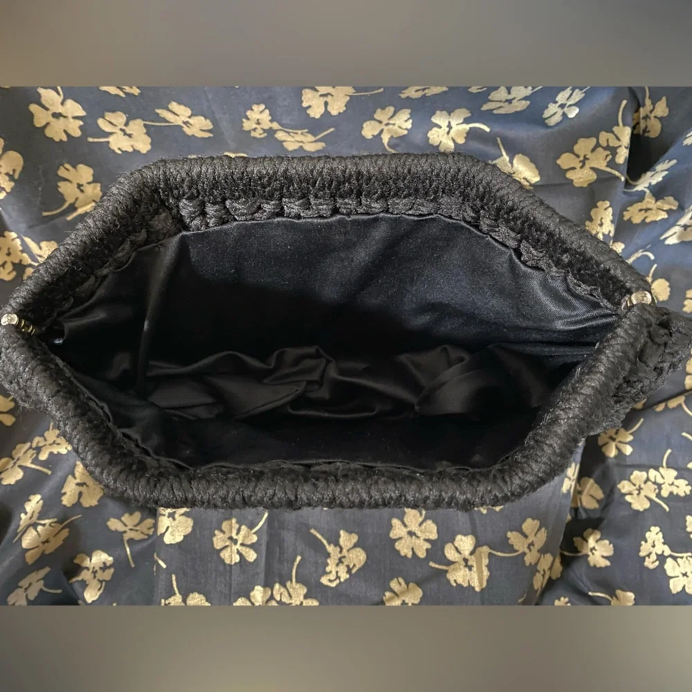 Vintage Black Crochet Clutch Purse Handbag Bobble Popcorn Stitch